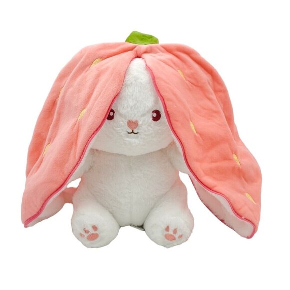 Bunny Stuffed Animal Strawberry Reversible Cuddle Bunny Plush Doll w/ Zipper 13" - Picture 8 of 8